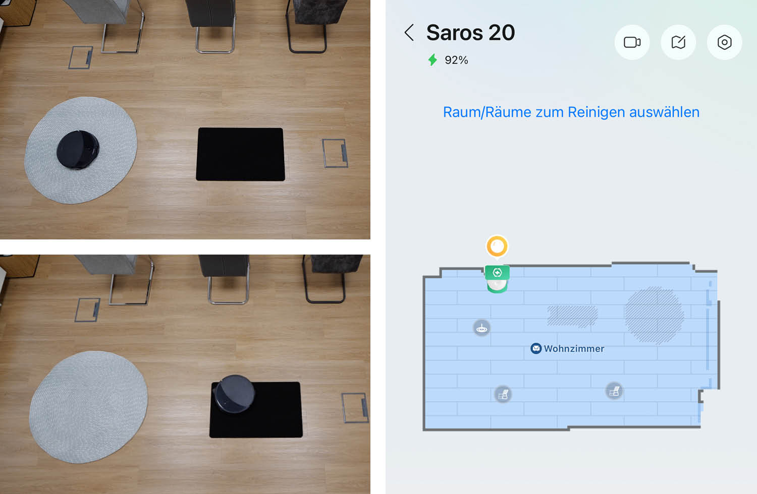Roborock Saros 20 Navigation Teppich rund schwarz