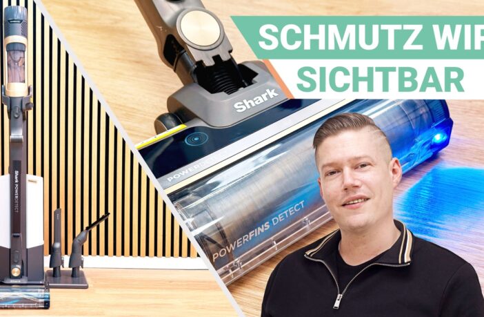 Shark PowerDetect Clean & Empty Akkusauger im Test – kabelloser Staubsauger mit LED-Beleuchtung an der Bodendüse, Knickgelenk für Möbelunterseiten, Anti-Haarverwicklungsbürste und automatischer Absaugstation.