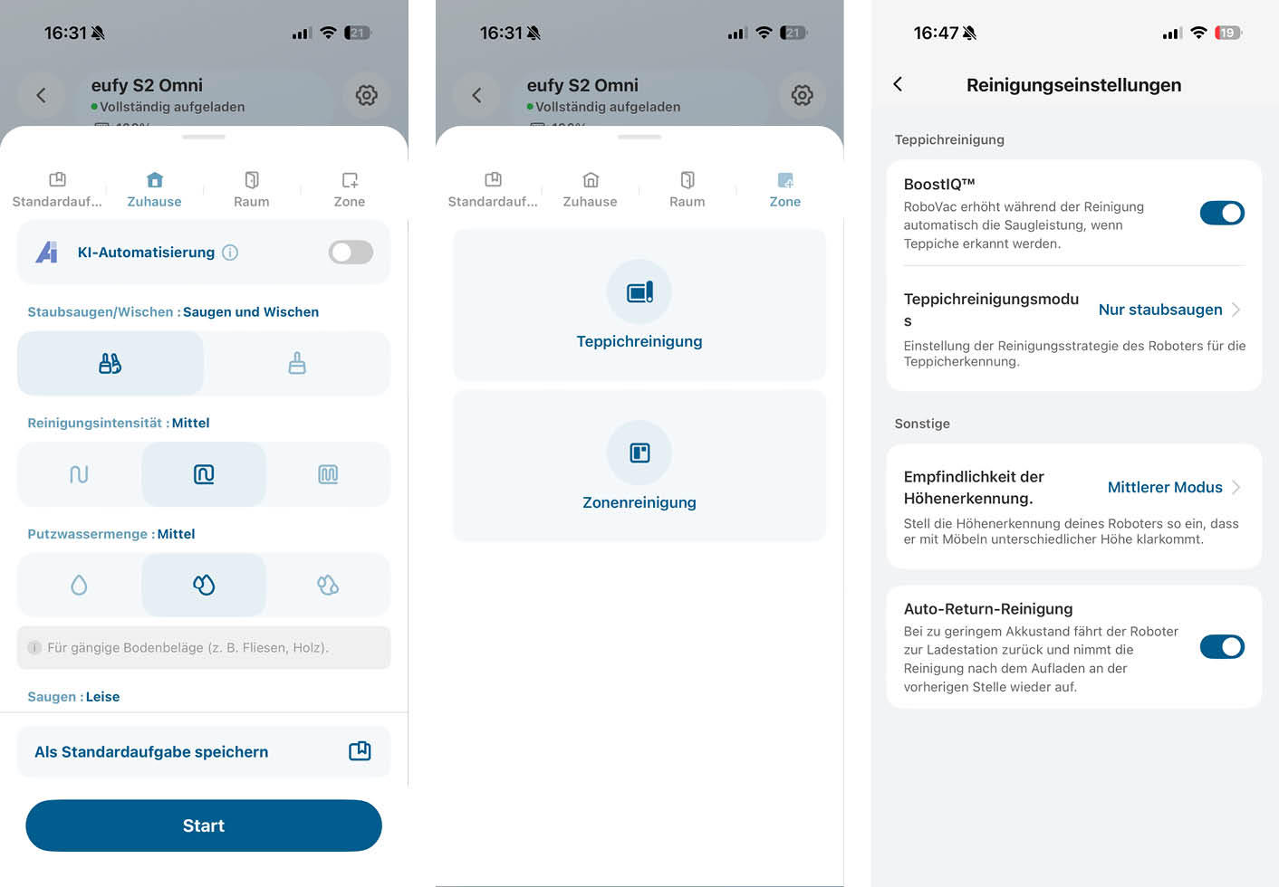 eufy S2 Omni App Reinigung