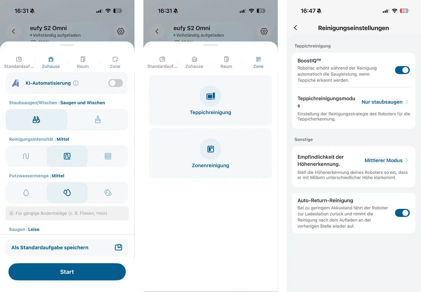 eufy S2 Omni App Reinigung