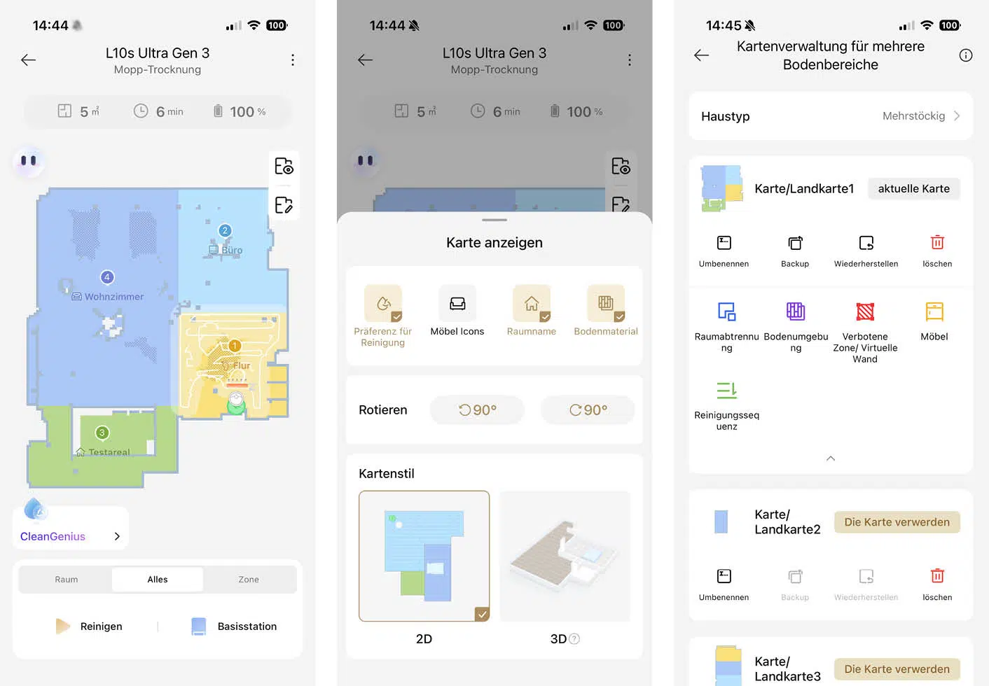 Dreame L10s Ultra Gen 3 App karte