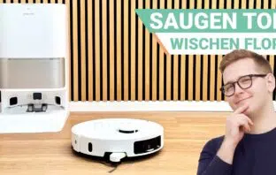 Dreame L10s Ultra Gen 3 Testergebnisse im Saugroboter Test – starke Saugleistung auf Hartboden und Teppich, sehr schwache Wischfunktion, durchschnittliche Navigation und Hinderniserkennung laut SmarthomeAssistent Bewertung.