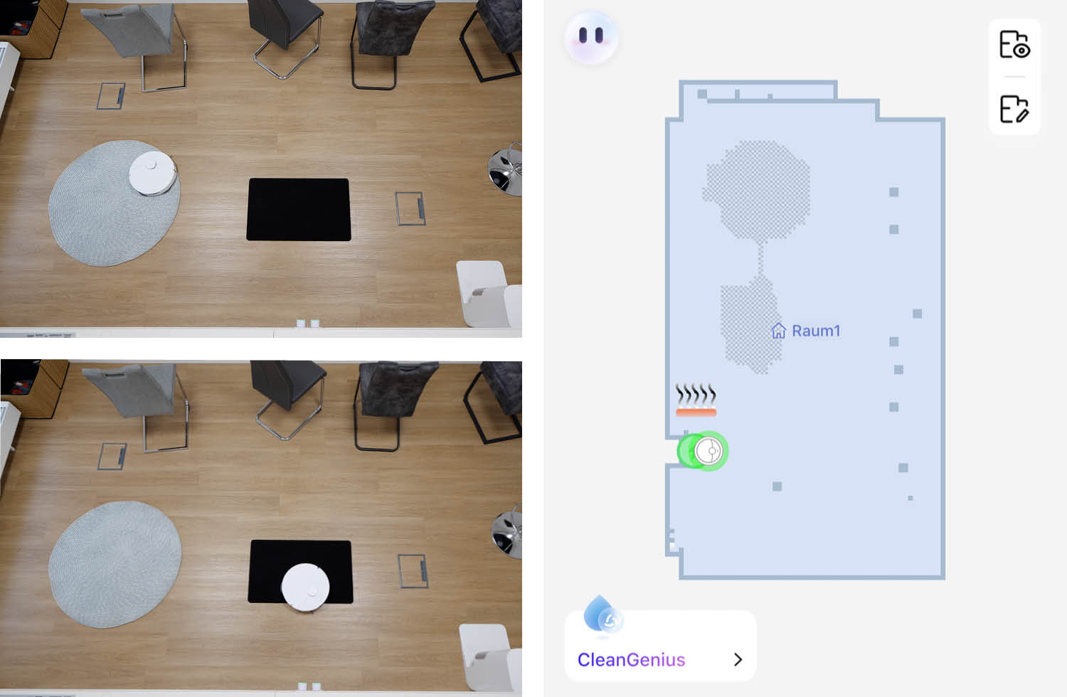 Dreame L10s Ultra Gen 3 Navigation Praxis Teppich rund schwarz app