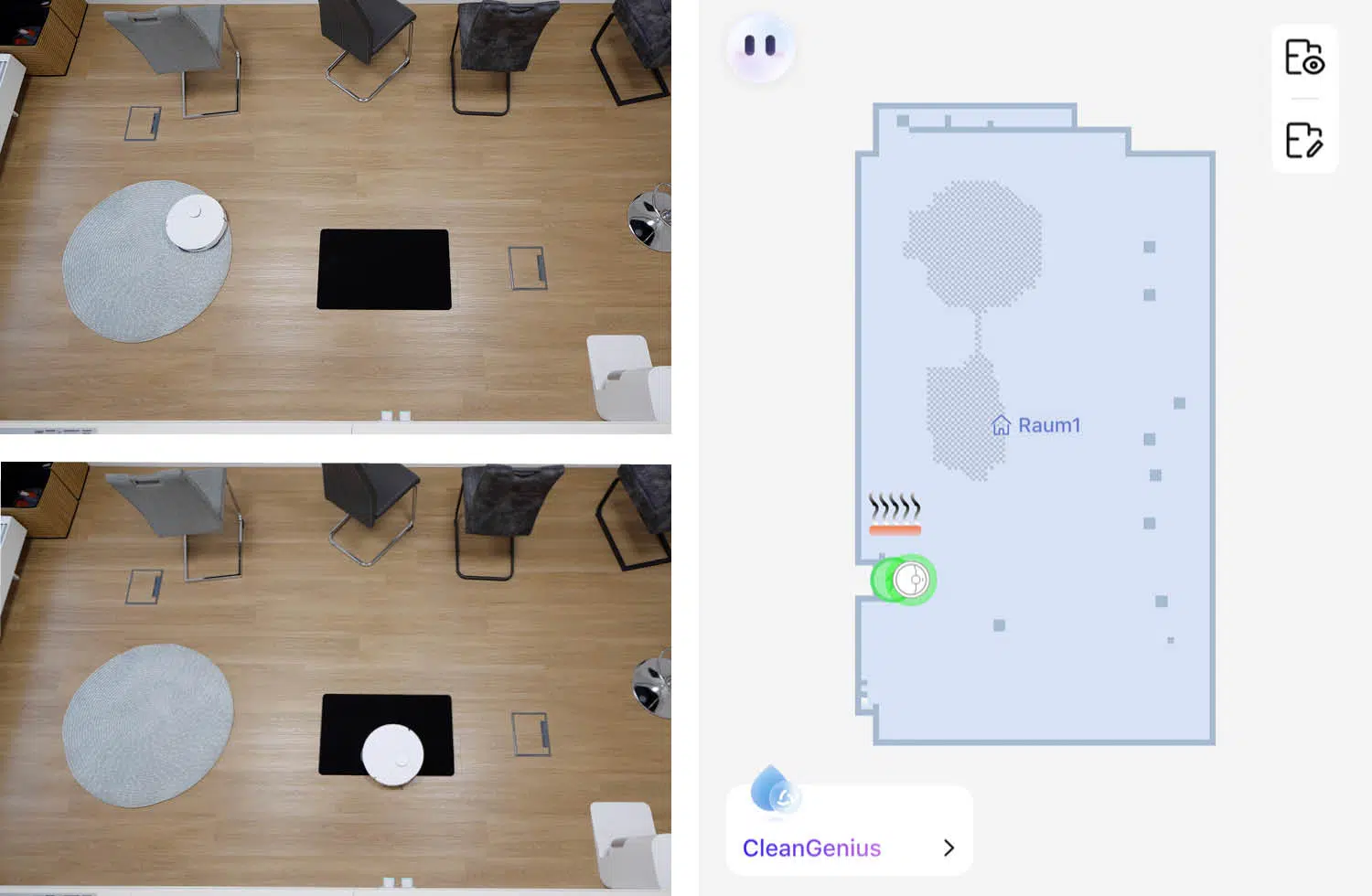 Dreame L10s Ultra Gen 3 Navigation Praxis Teppich rund schwarz app