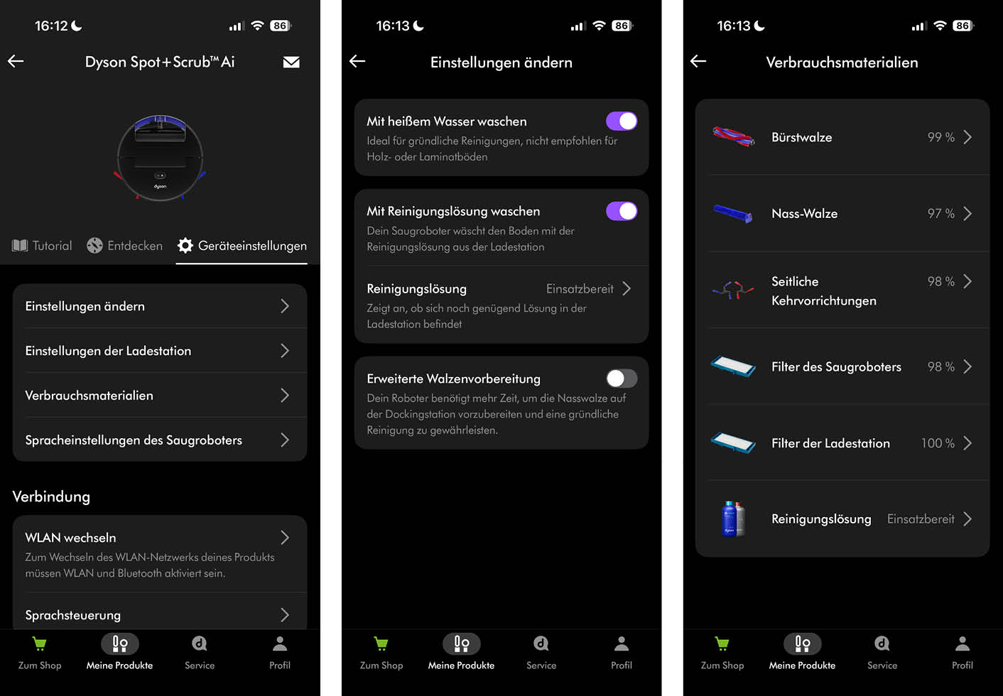 Dyson Spot+Scrub Ai App Einstellungen