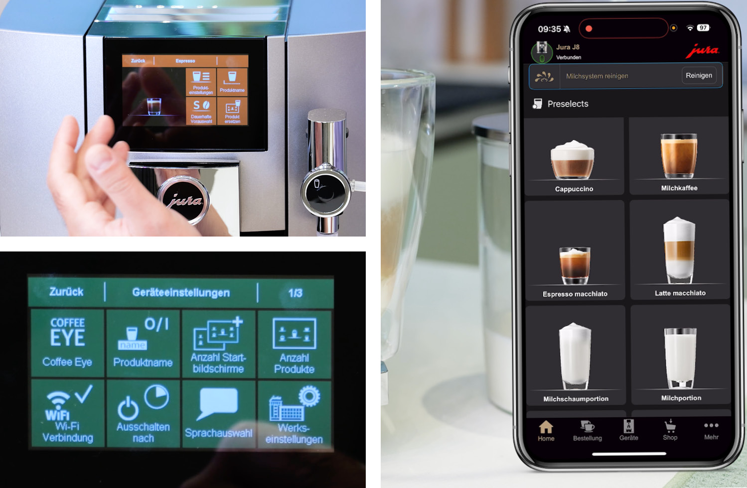 Die Bedienung über App und Display bei der Jura J8