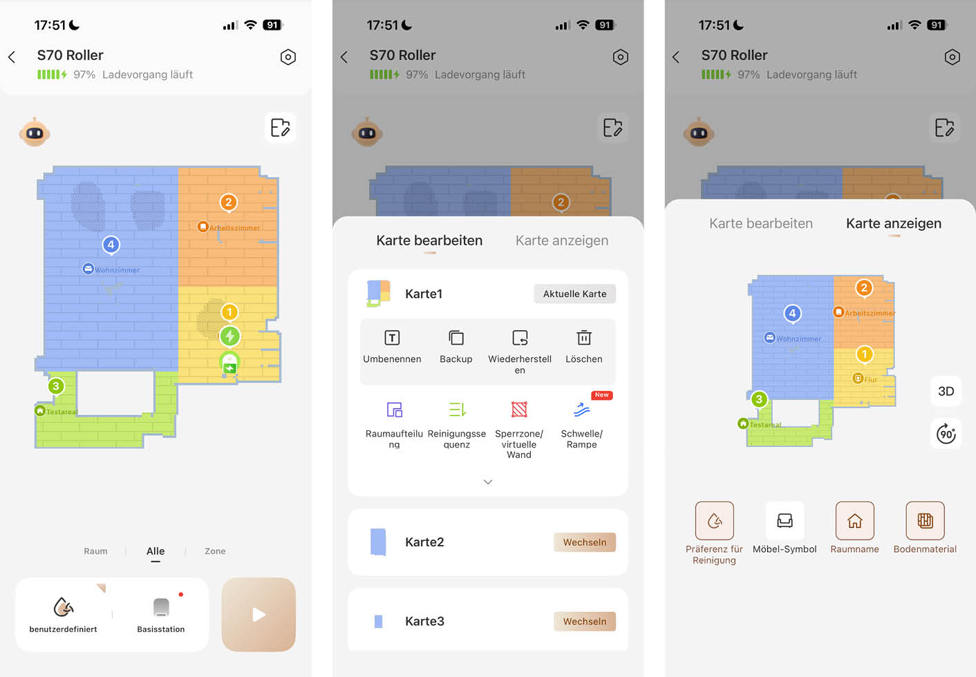 MOVA S70 Roller App Karte