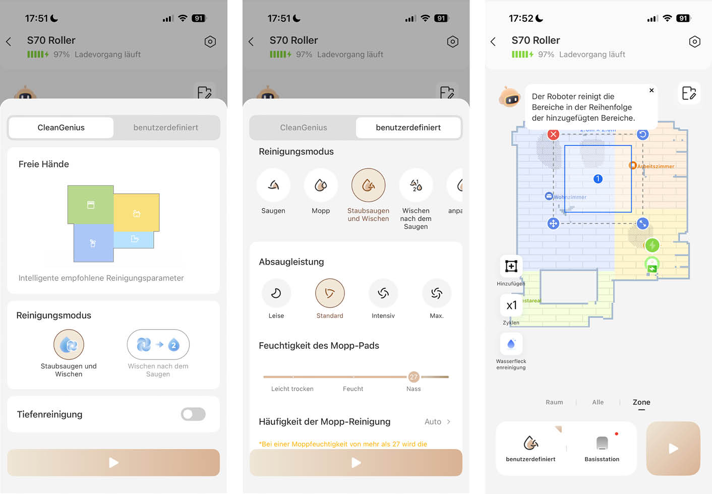 MOVA S70 Roller App Reinigung