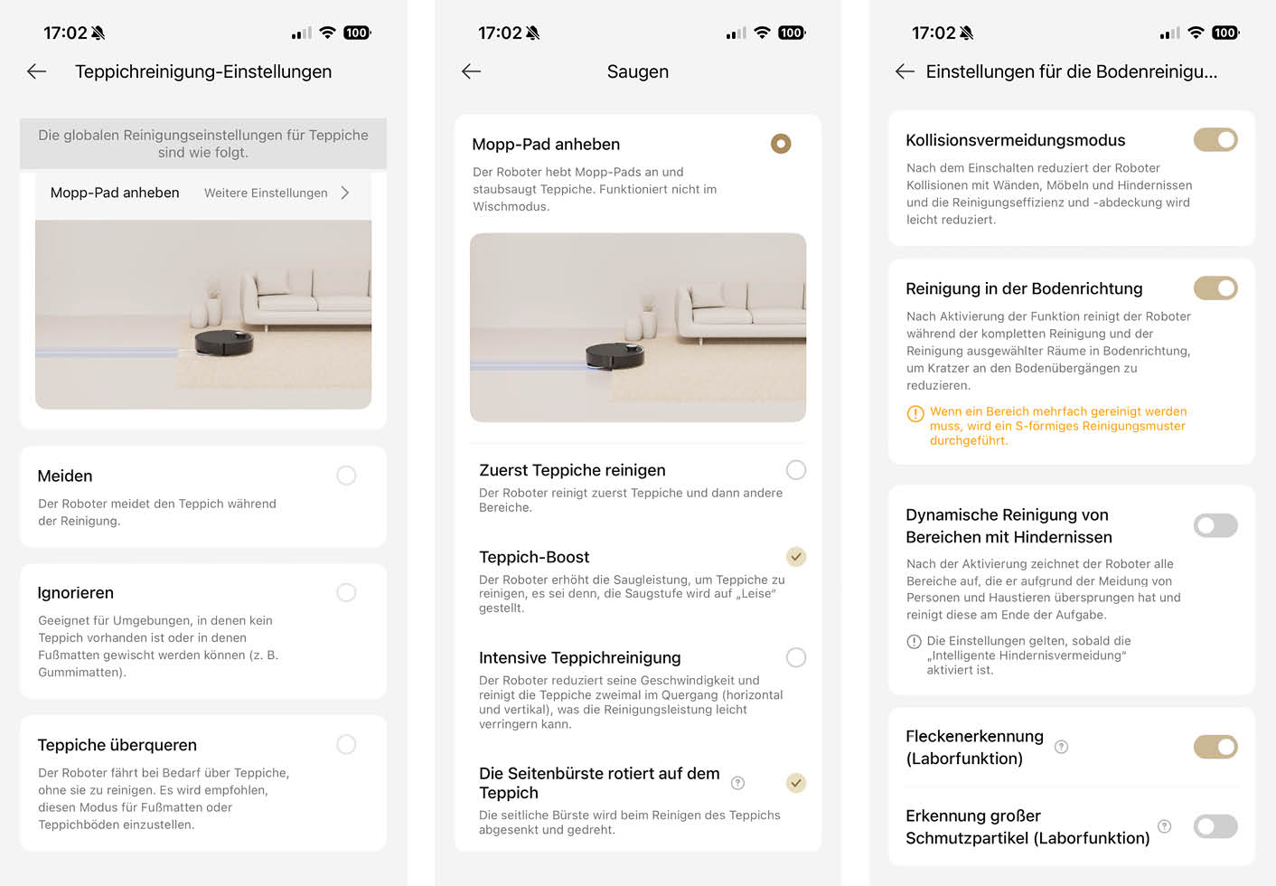 Dreame L50s Pro Ultra App Reinigung Boden Teppich