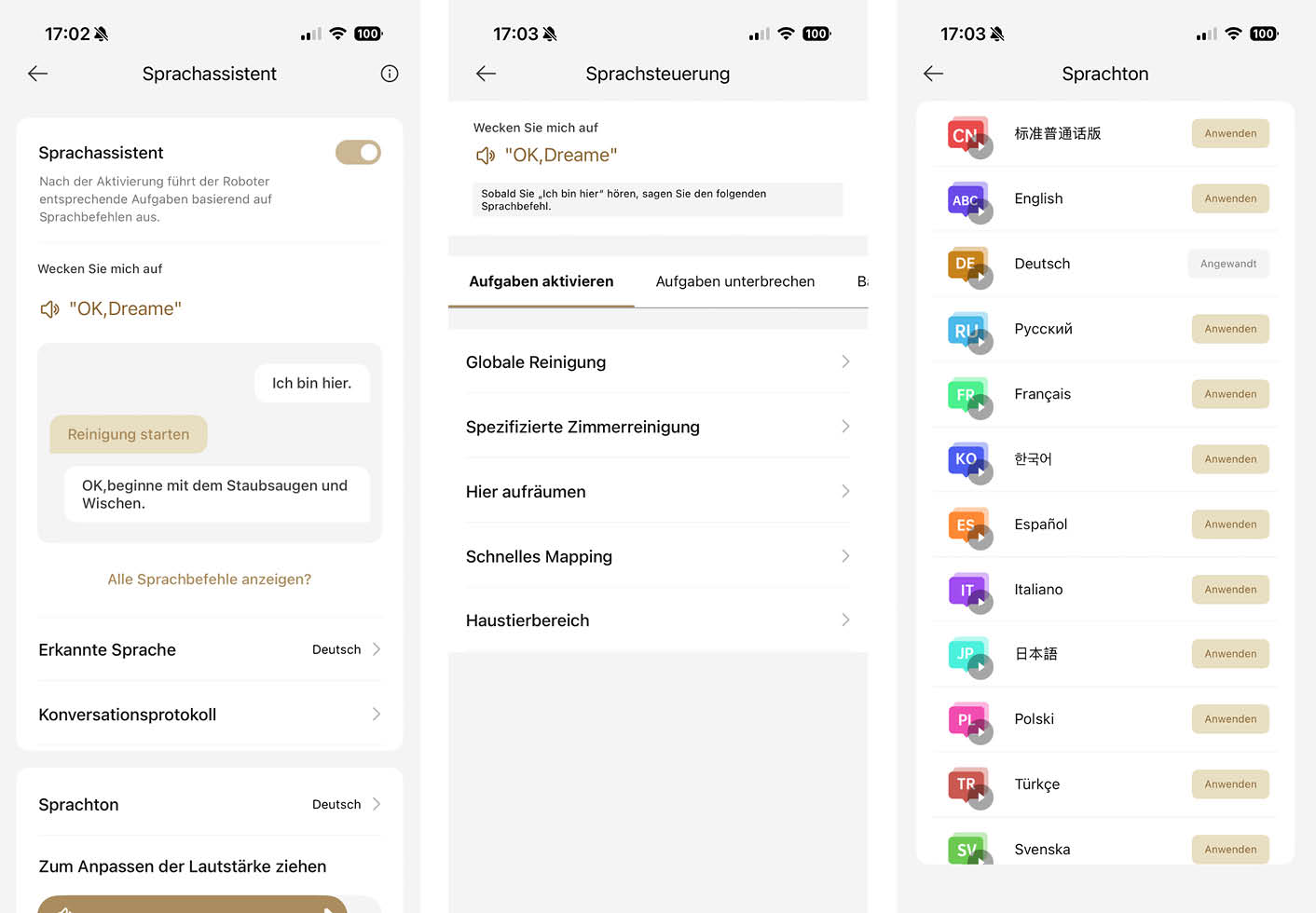 Dreame L50s Pro Ultra App Sprachassistent
