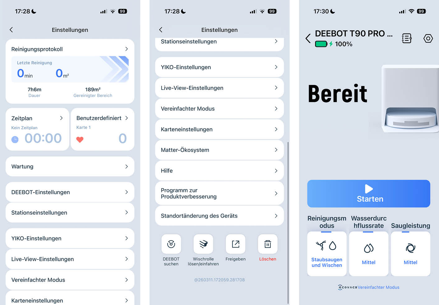 ECOVACS DEEBOT T90 PRO OMNI App Einstellungen