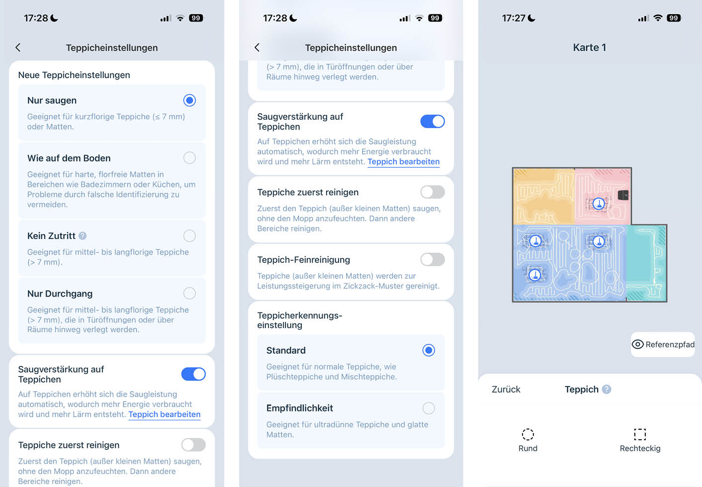 ECOVACS DEEBOT T90 PRO OMNI App Teppich