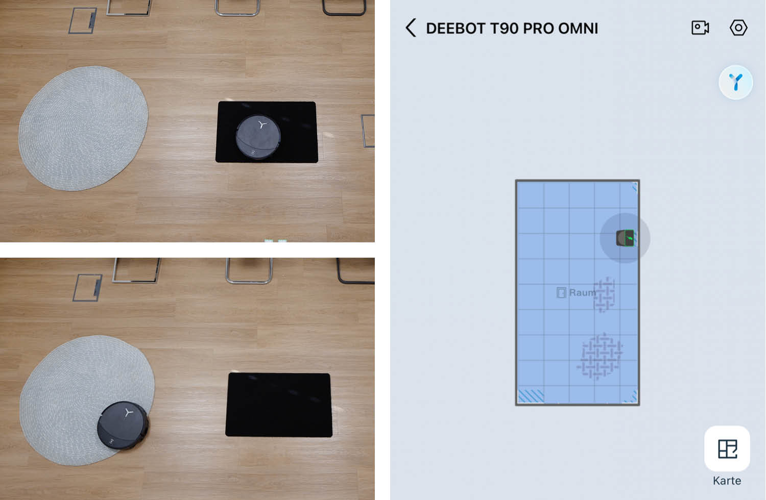 ECOVACS DEEBOT T90 PRO OMNI Navigation Teppich rund schwarz einzeichnen