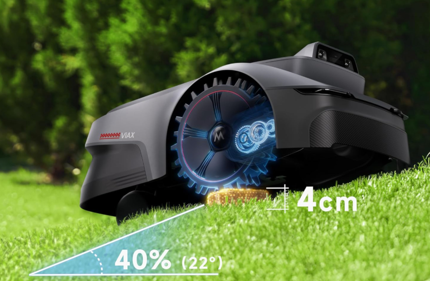 Der MOVA ViAX 500 ist ein kompaktes Einstiegsmodell für kleinere Rasenflächen bis etwa 500 m² und setzt auf eine kamerabasierte Navigation ohne Begrenzungsdraht.
