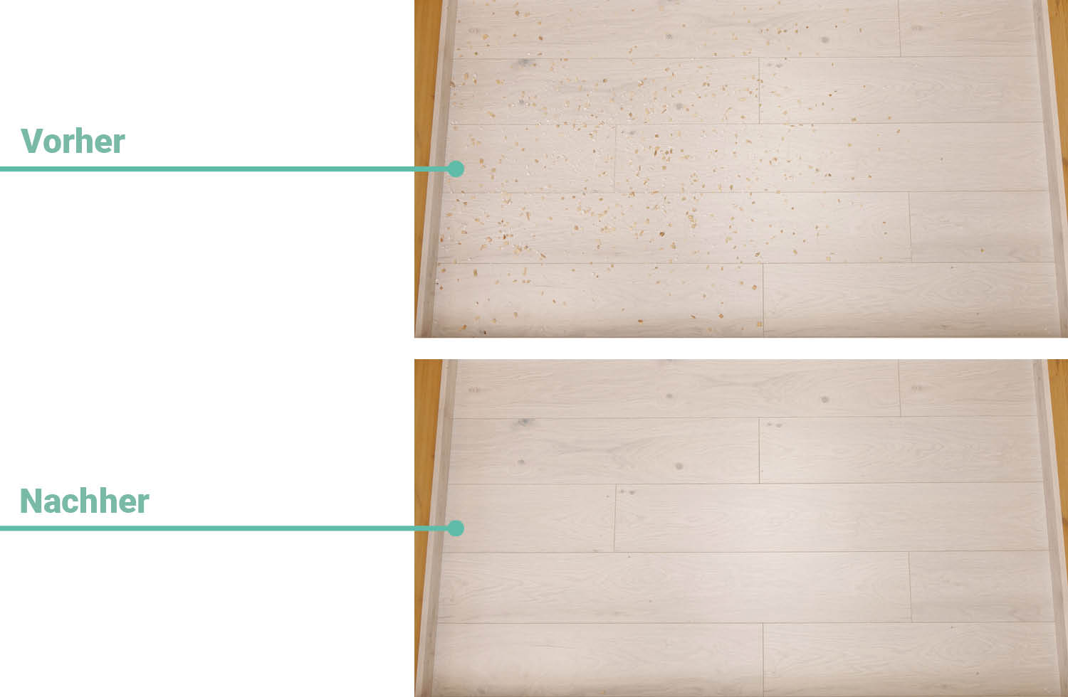 Reinigungsergebnis des Proscenic P20 OnePass auf Hartboden