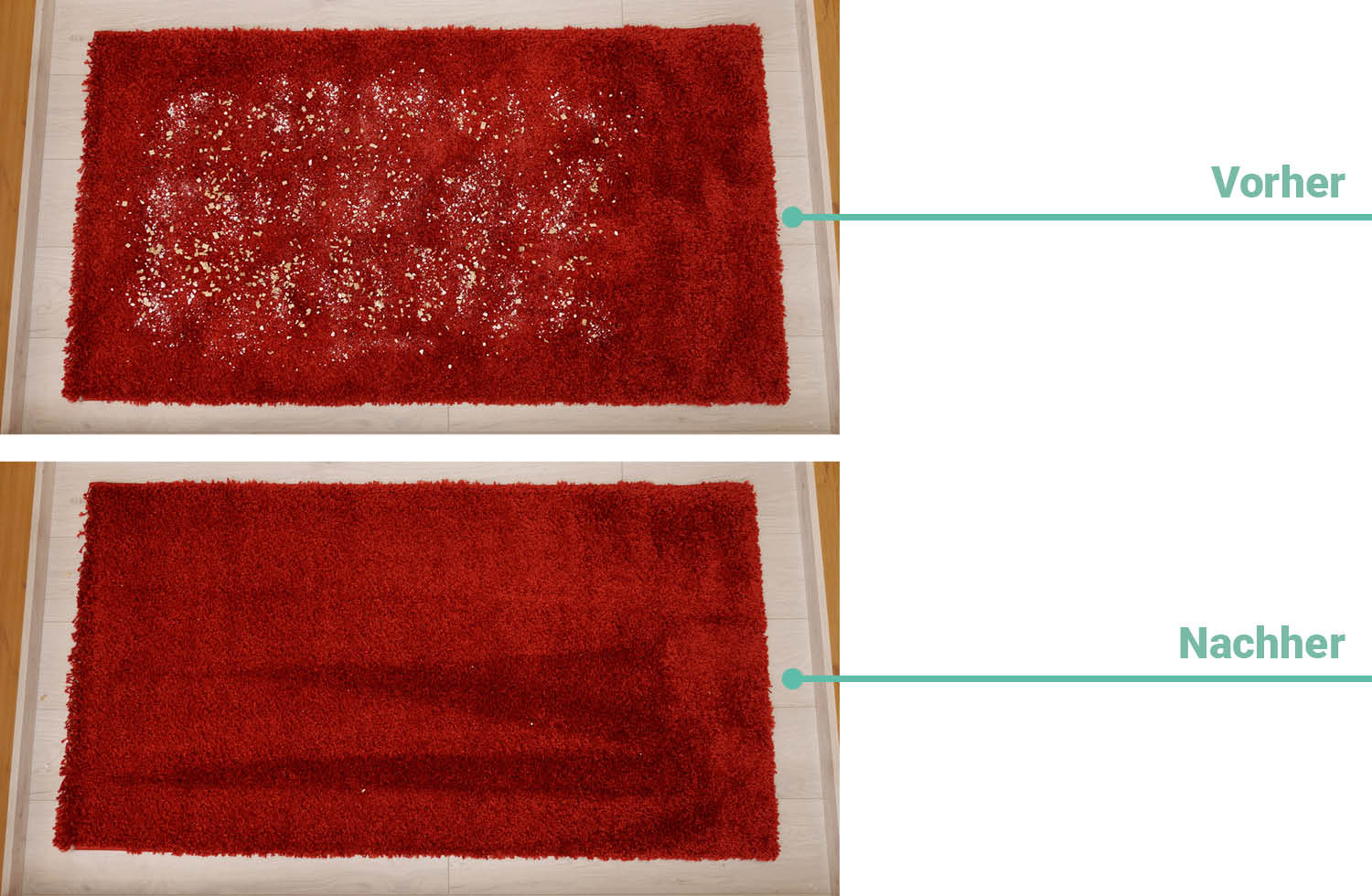 Reinigungsergebnis des Proscenic P20 OnePass auf Teppichboden