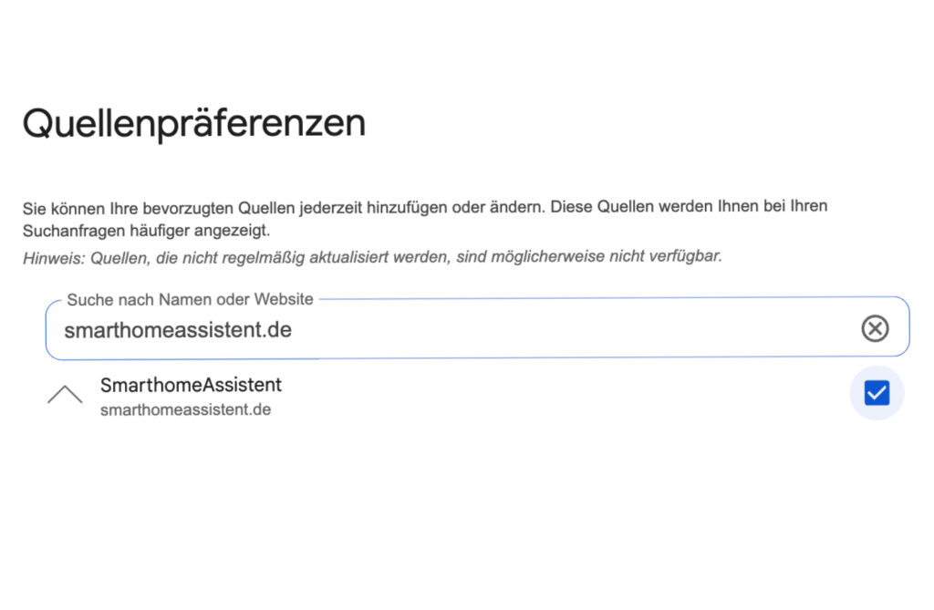 SmarthomeAssistent lässt sich jetzt bei Google als bevorzugte Quelle auswählen