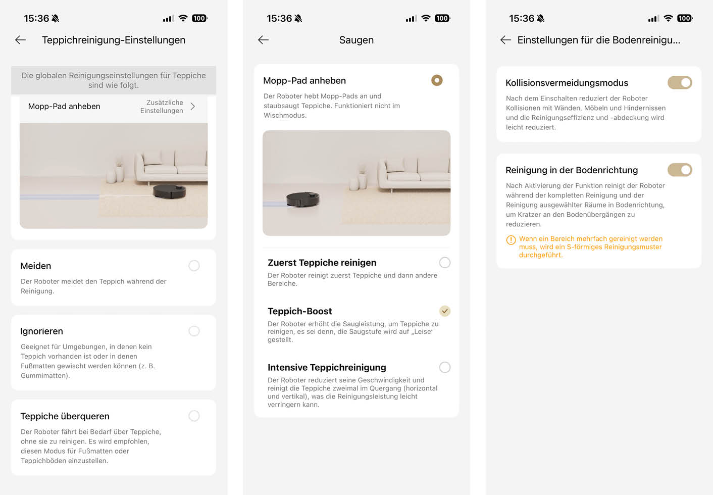 Dreame L50 Ultra AE App Boden Teppich
