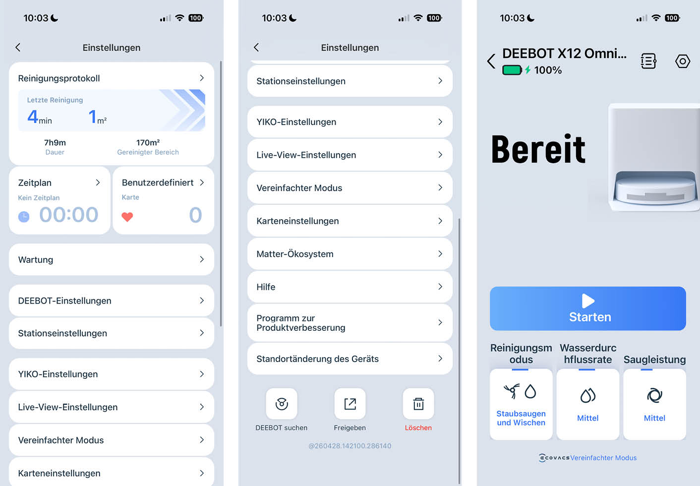 ECOVACS DEEBOT X12 PRO OMNI App Einstellungen