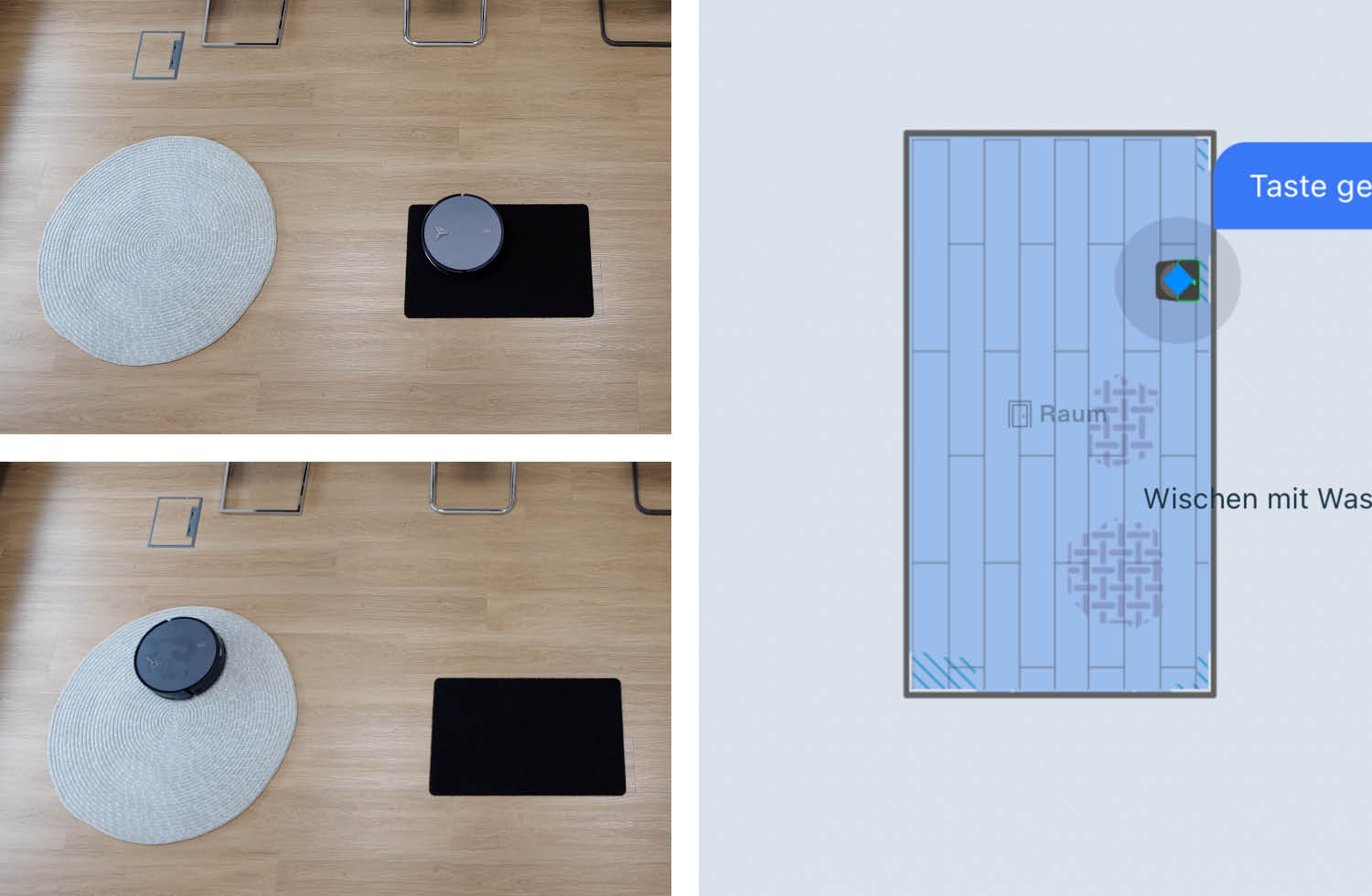 ECOVACS DEEBOT X12 PRO OMNI Navigation Praxis Teppiche schwarz rund App