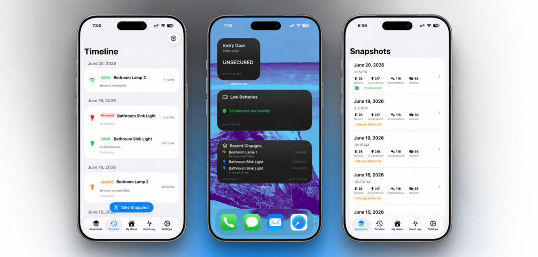 HomeSnap überwacht Apple Home, protokolliert Änderungen und zeigt Batterien, Offline-Geräte sowie Setup-Codes an.