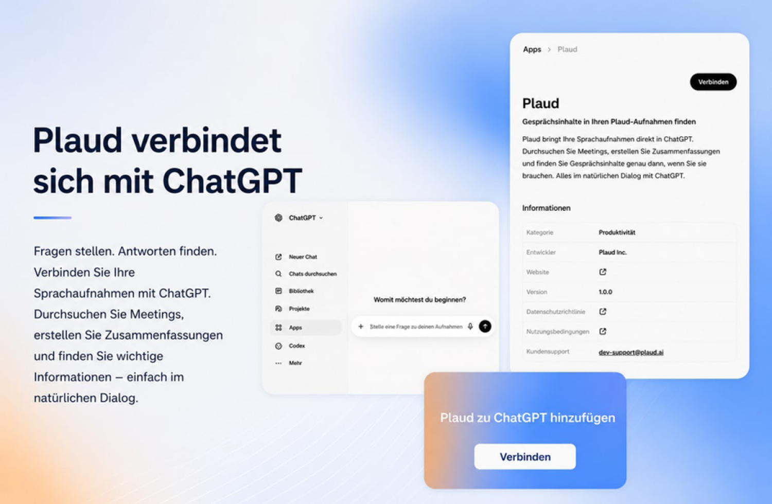Die Plaud-App verbindet Meeting-Aufzeichnungen mit ChatGPT und durchsucht Transkripte nach Themen, Terminen und Aufgaben.