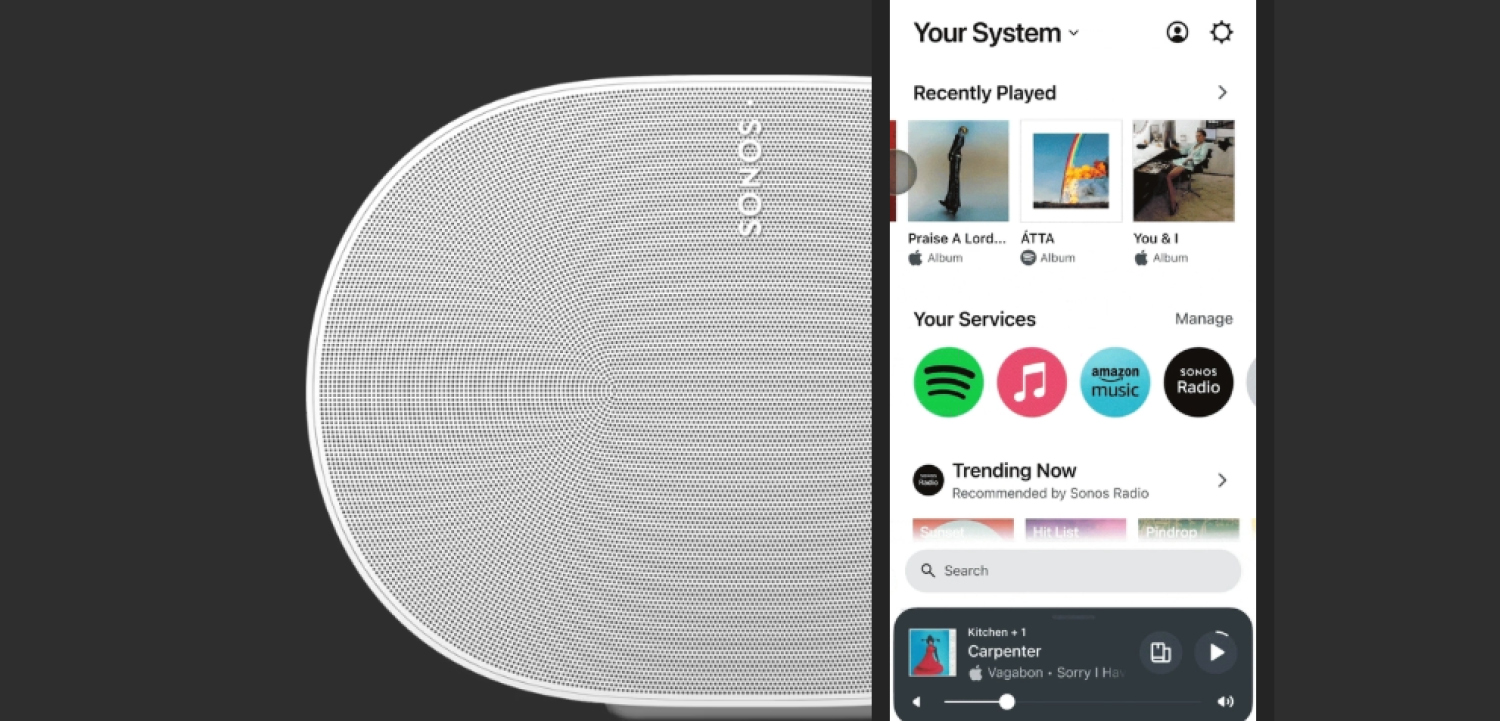 Sonos verteilt eine überarbeitete Bedienoberfläche für seine App. Die neue Ansicht muss zunächst manuell in den Einstellungen aktiviert werden.